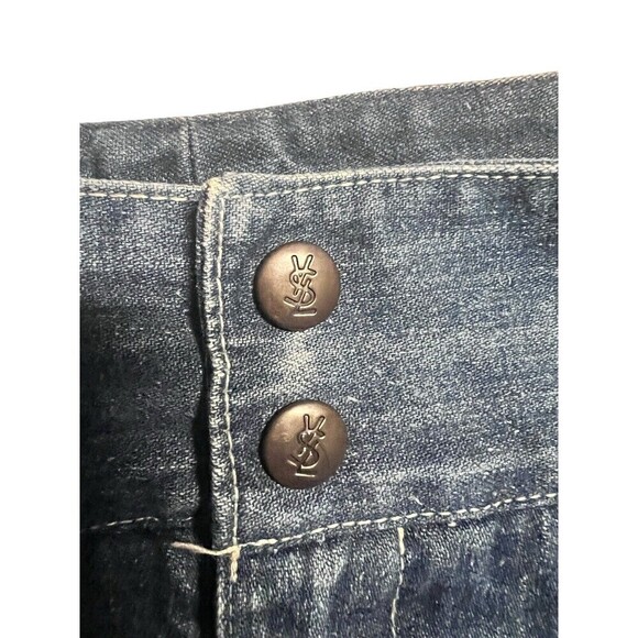 Vintage Rare Saint Laurent Sport 100% Cotton Wide Leg Jeans Size 33 Button Logos - Picture 8 of 16